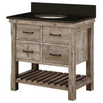 InFurniture - olid Wood Vanity With Carrera Marble Top, 36", Dark Limestone Top - Rustic style vanity in a driftwood finish.  Dark limestone top with under mounted ceramic sink.  Pre-drilled with 3-holes for 8-inch widespread faucet.