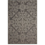 Nourison - Nourison Damask 8' x 10' Grey Vintage Indoor Area Rug - Curlicues catch your fancy in a sumptuous jacquard-woven area rug from the Nourison Damask Collection. The cloud-soft chenille pile beautifully enhances a subtle palette of silvery greys. An extremely versatile and appealing decorating element.