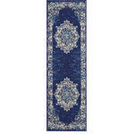 Nourison - Nourison Grafix 2'3" x 7'6" Navy Blue Vintage Indoor Area Rug - In intriguingly distressed shades of blue and white, this Grafix area rug from Nourison will elevate the elegance quotient of any room. Each rug is brilliantly bordered in traditional Persian rug style, and masterfully powerloomed for a lavish feel, long wear, and low maintenance.