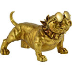 Renwil - Bailey Dog Statue - With his spiked collar, hardy stance and sunglasses, this gold bulldog statue is the epitome of canine cool. Cast from resin, the playful figurine of man's best friend stands at attention on flat surfaces like shelves and tabletops throughout the home. The loyal pup protects personal belongings as it pops with a glamorous gilded metallic radiance.
