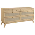 Modway - Soma 8-Drawer Dresser - Introduce refreshing style to a primary or guest bedroom with the Soma 8-Drawer Dresser. Showcasing a beautiful rattan weave on the four of the squared drawer fronts, this double dresser brings organic aesthetics and modern functionality to a bedroom space. This dresser is crafted from durable MDF and particleboard with a natural wood grain finish. This bedroom dresser is complete with eight full-extension glide drawers to offer ample storage space for bedroom essentials, clothes, linens, and more. Resting on splayed legs, Soma includes non-marking foot pads to protect flooring. Assembly required.