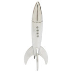 Renwil - Rush Spacecraft Statue - Eclectic interiors get a blast of intergalactic design with this fun spacecraft figurine. A retro rocket statue in polished aluminum sits upon its boosters awaiting lift-off. This whimsical decorative accent blasts off to space from the side of an end table or atop a dresser in a contemporary kid's room.