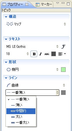 マインドマップ作成ソフトの使い方-プロパティ、ライン変更