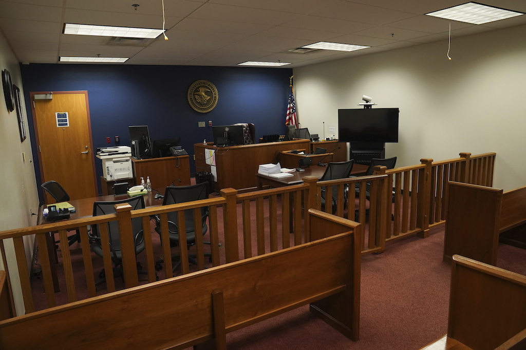 A courtroom at a detention center in Texas.