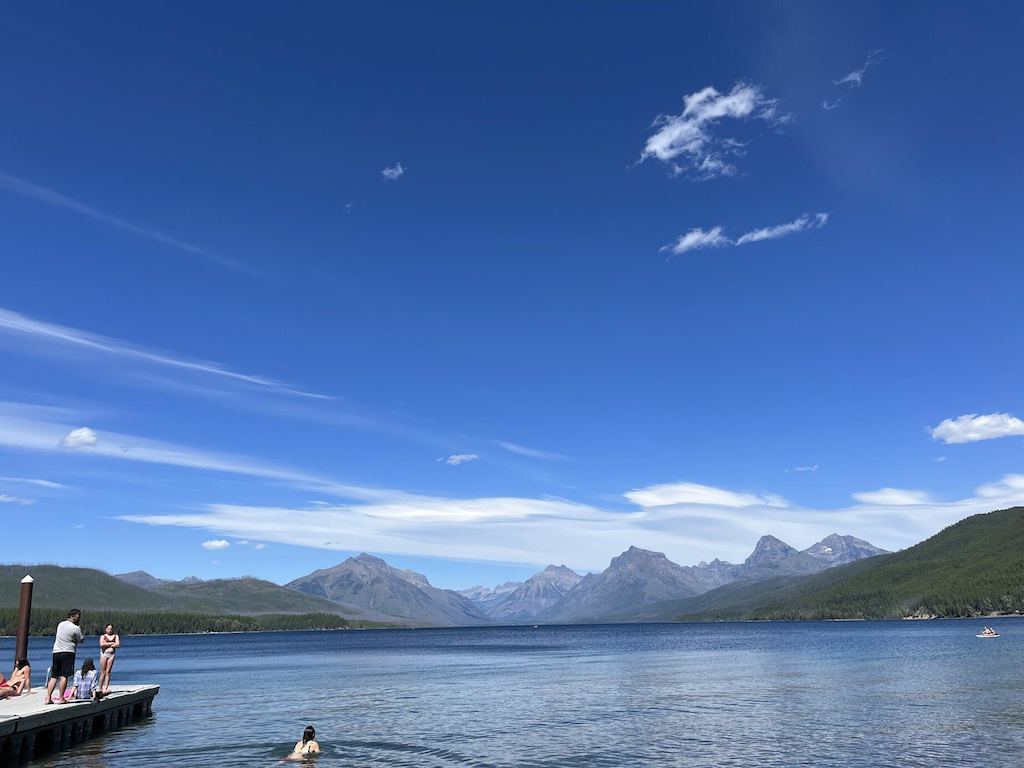 People enjoy a Montana lake.