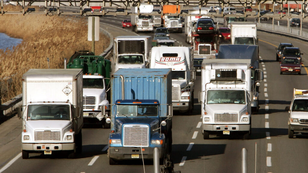 Big trucks on a the road.