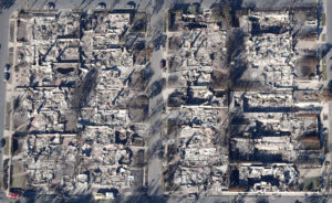 Homes destroyed by the Palisades Fire in Los Angeles.