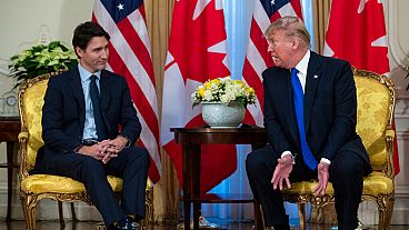 President Donald Trump speaks during a meeting with Canadian Prime Minister Justin Trudeau during the NATO summit, at Winfield House, Tuesday, Dec. 3, 2019.