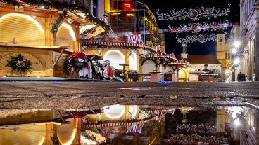 The Magdeburg Christmas market, where a car drove into a crowd on Friday evening, stands empty, 22 December, 2024