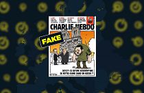 La copertina falsa di Charlie Hebdo raffigurante il presidente ucraino Volodymyr Zelensky