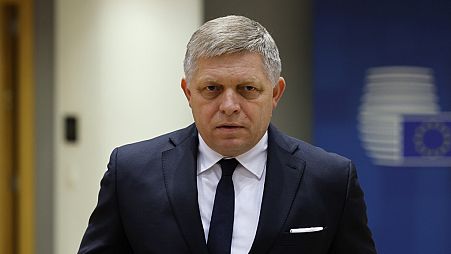 FILE: Slovakia's Prime Minister Robert Fico arrives to a round table meeting at an EU summit in Brussels, Feb. 1, 2024