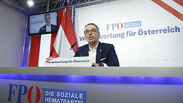 Der Vorsitzende der Freiheitlichen Partei Österreichs, Herbert Kickl, spricht auf einer Pressekonferenz in Wien, Österreich, Dienstag, 7. Januar 2025