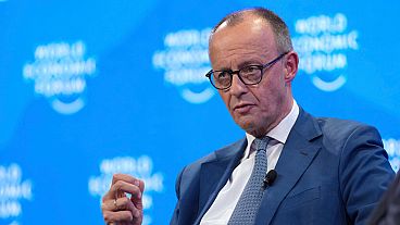 Friedrich Merz, líder da oposição alemã e presidente do partido União Democrata-Cristã, participa na reunião anual do Fórum Económico Mundial em Davos, na Suíça, na terça-feira.