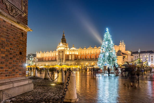 <p>The Main Square in Krakow, complete with its Christmas tree</p>