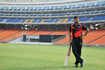 Cricketer Priyank Panchal trains at Narendra Modi Stadium