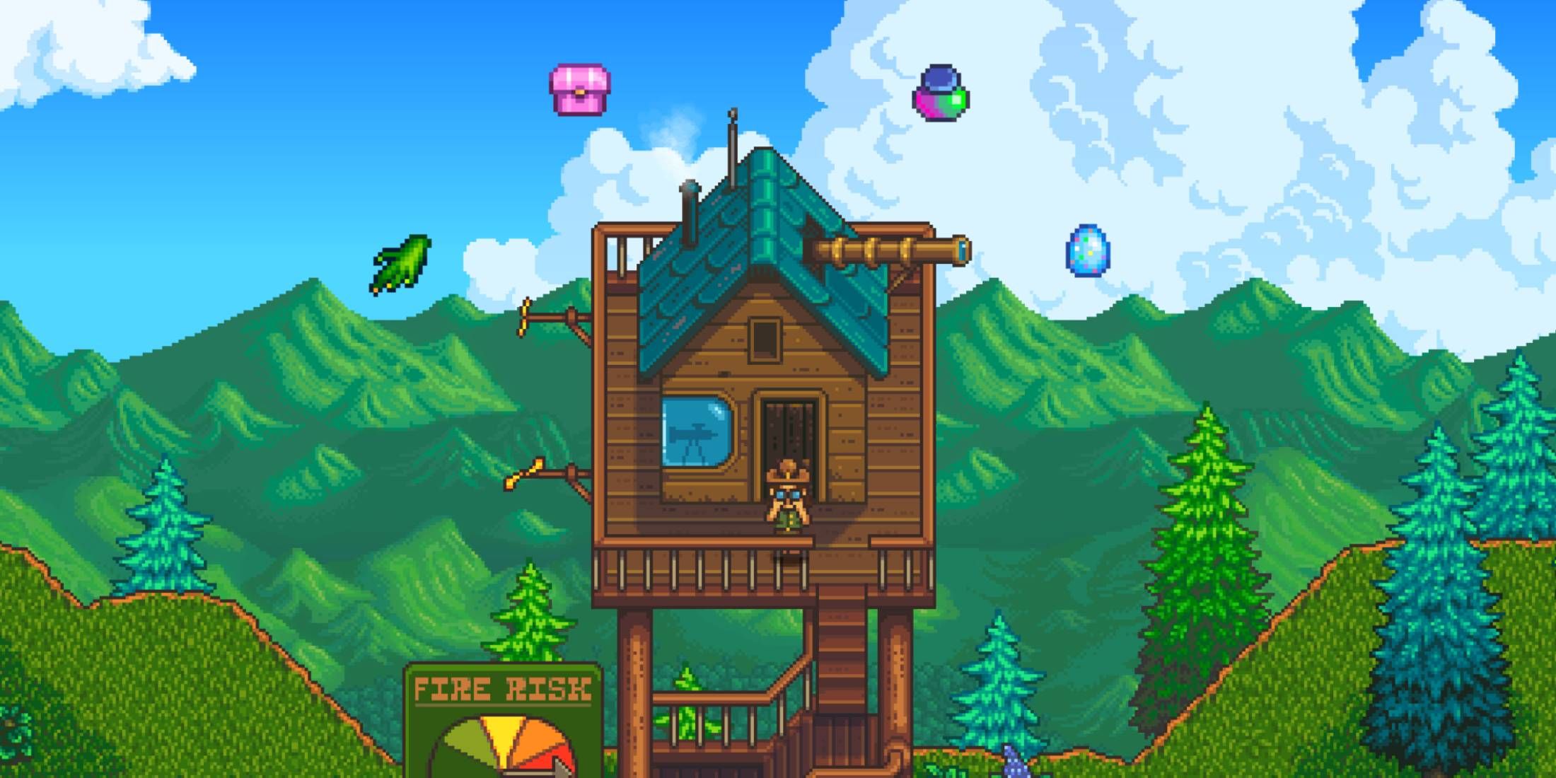 Basilisk Paw, Fairy Box, Magic Hair Gel, and Parrot Egg from Stardew Valley over a screenshot from Haunted Chocolatier