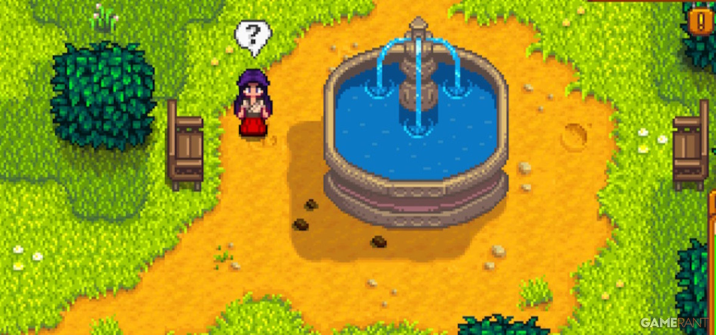 stardew valley player finds fish in town fountain