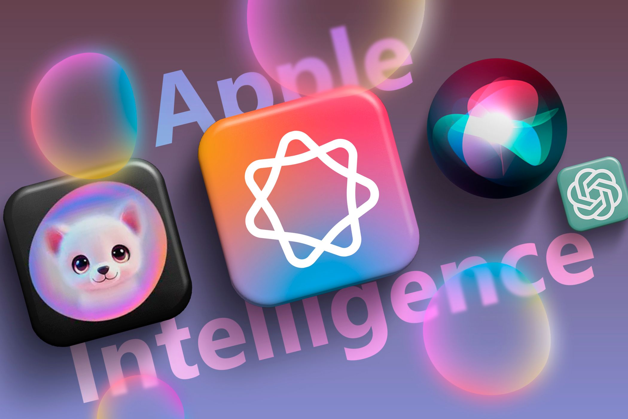 The apple intelligence logo with iOS 18.2 features like image playground. 