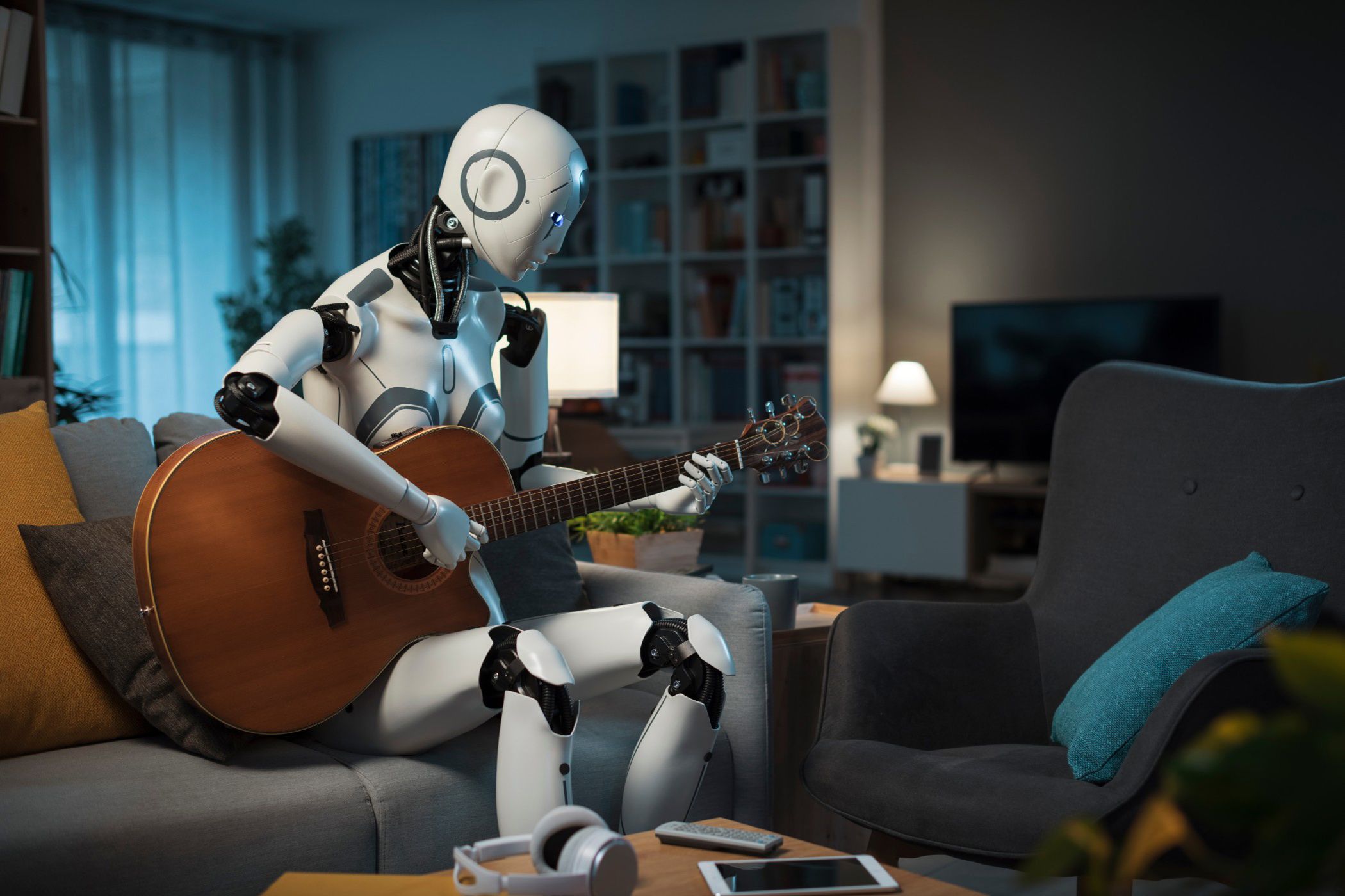 A robot playing guitar