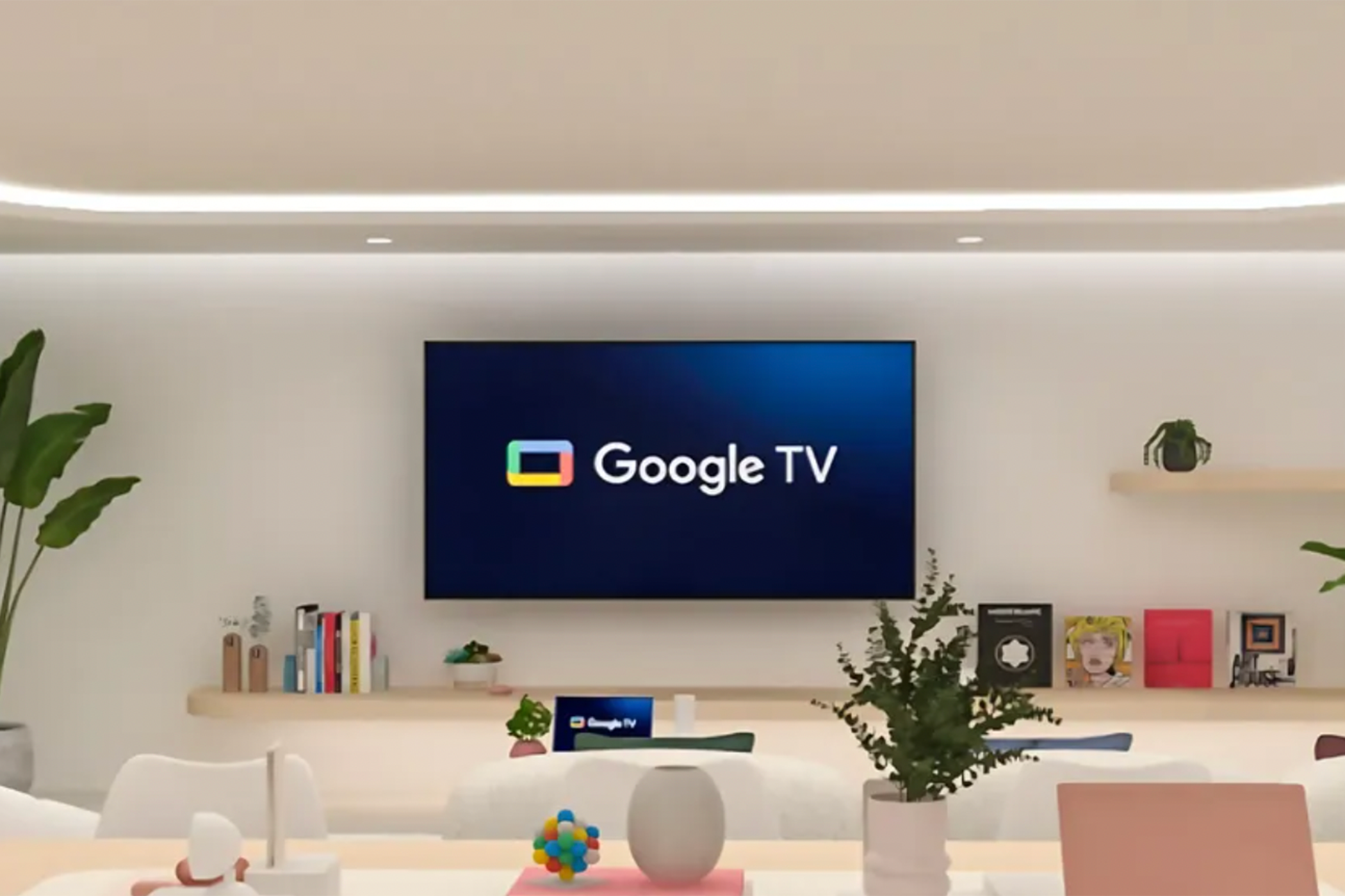 A Google TV in a living room 