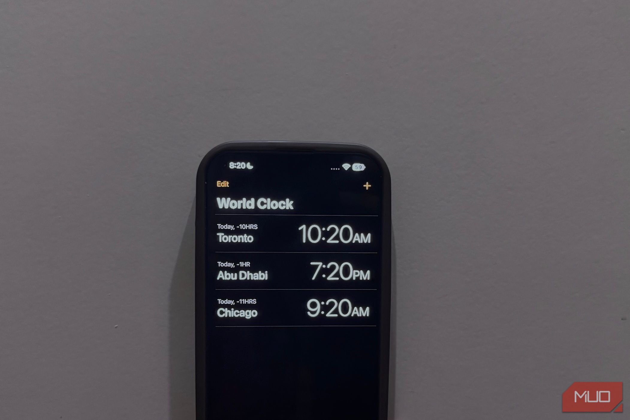 iPhone displaying various time zones