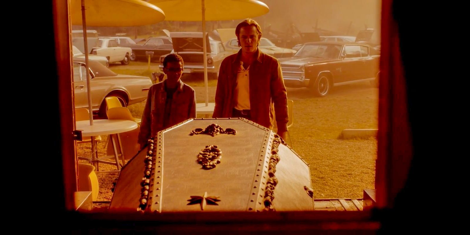 Mark Petrie (Jordan Preston Carter) and Ben Mears (Lewis Pullman) find Barlow's coffin in Salem's Lot (2024)