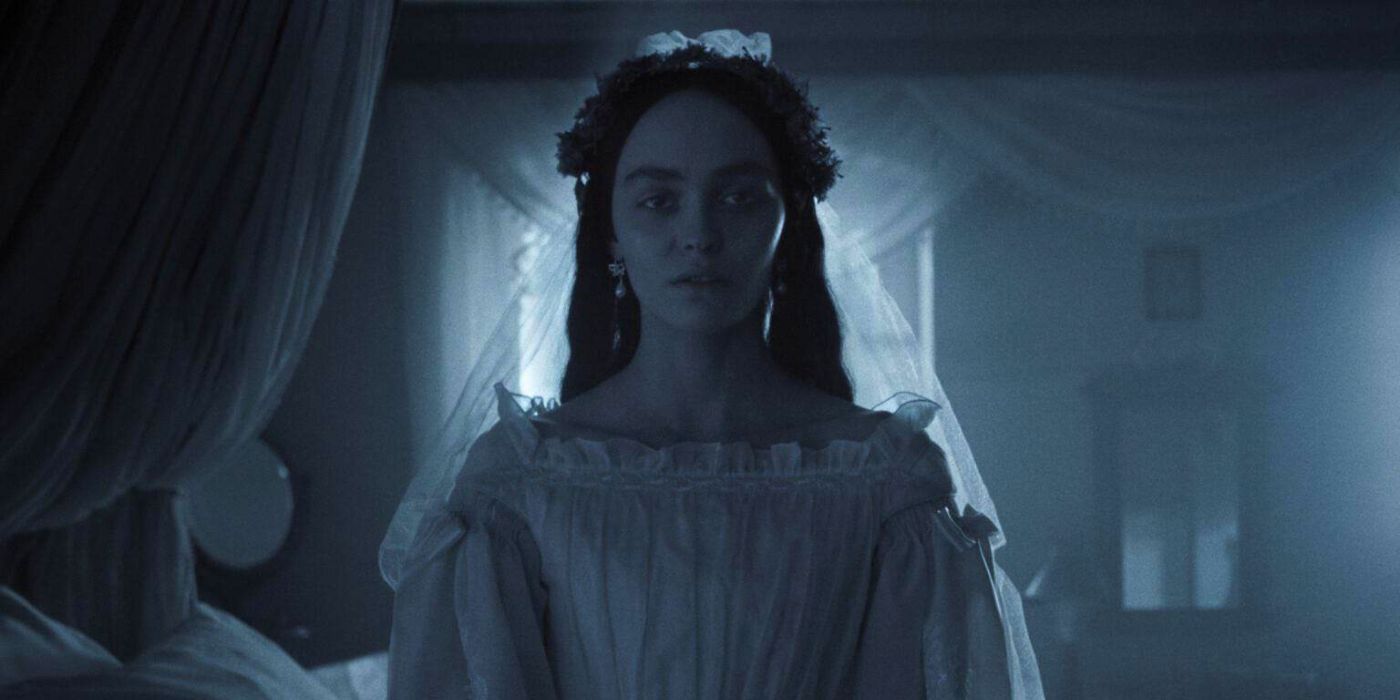 Lily-Rose Depp as Ellen Hutter in a wedding dress in Nosferatu