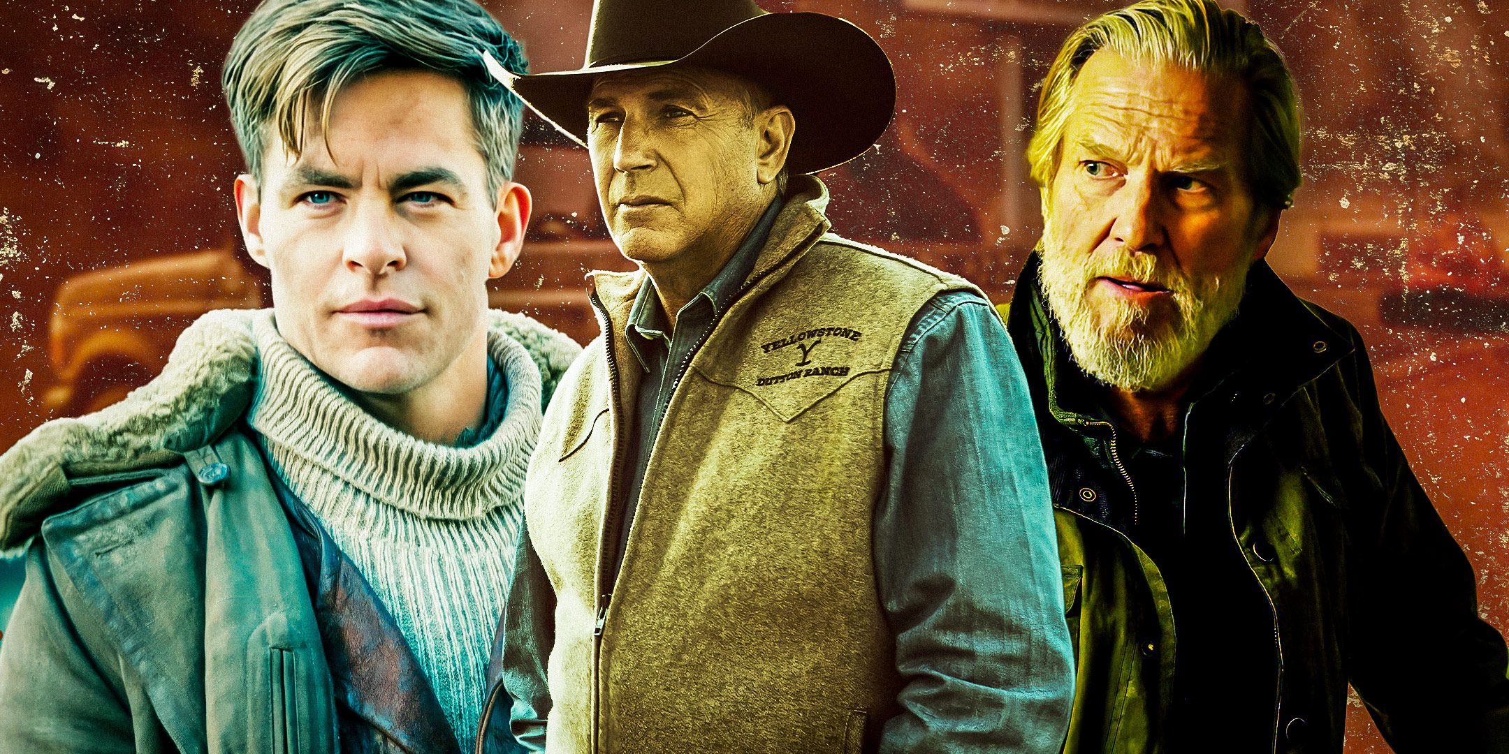 Chris Pine in Wonder Woman, Kevin Costner in Yellowstone, and Jeff Bridges