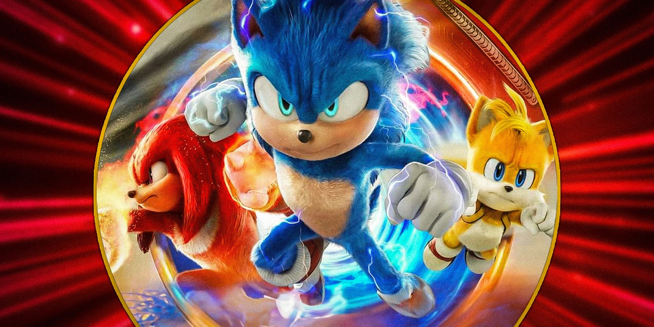 Sonic the Hedgehog 3 main characters dashing forward with a circle around them in a custom image from ScreenRant