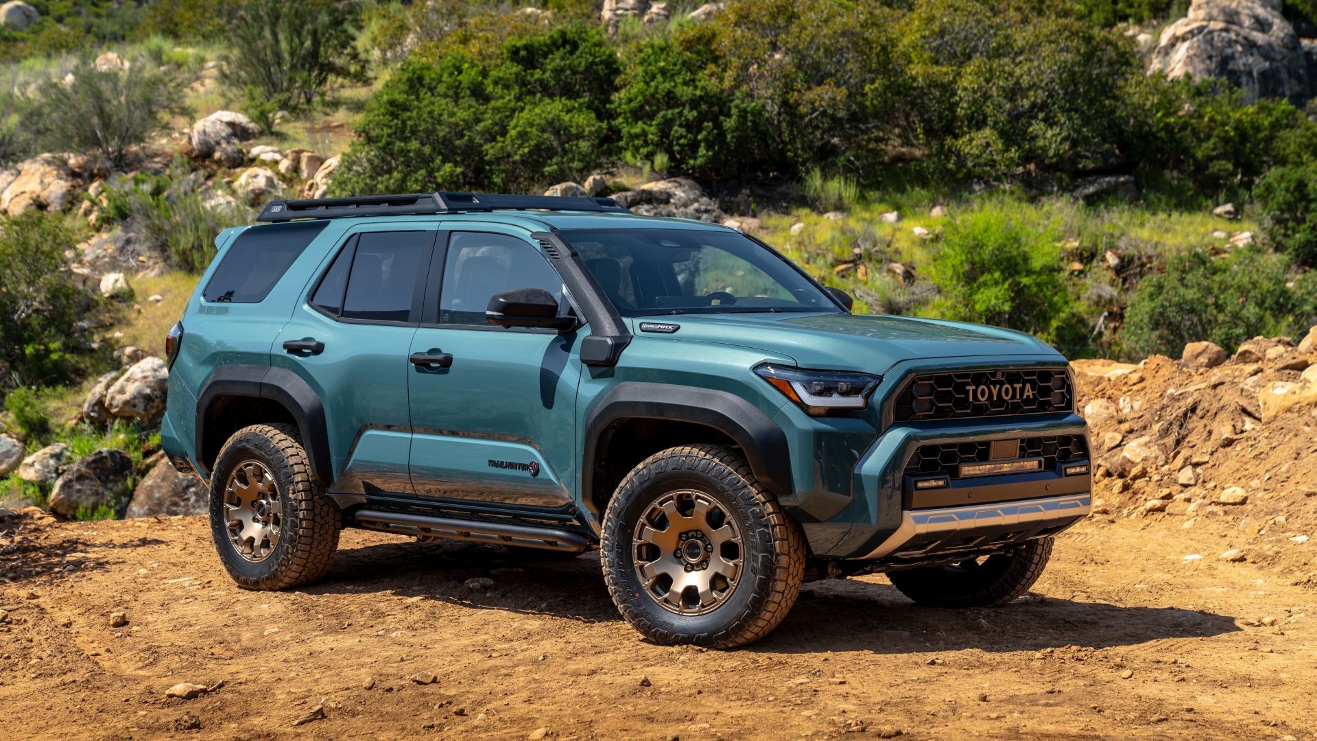 Front three-quarters shot of a 2025 Toyota 4Runner Trailhunter.