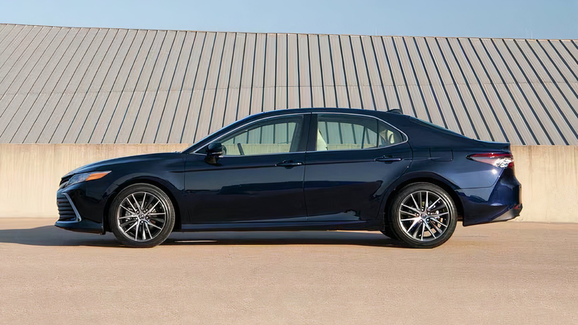 A left hand-side view of a 2023 Toyota Camry