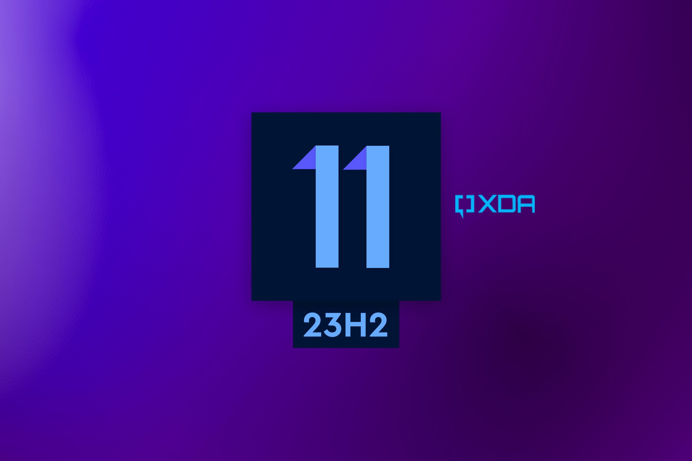 Text reading '11 23H2' over a gradient blue and purple background