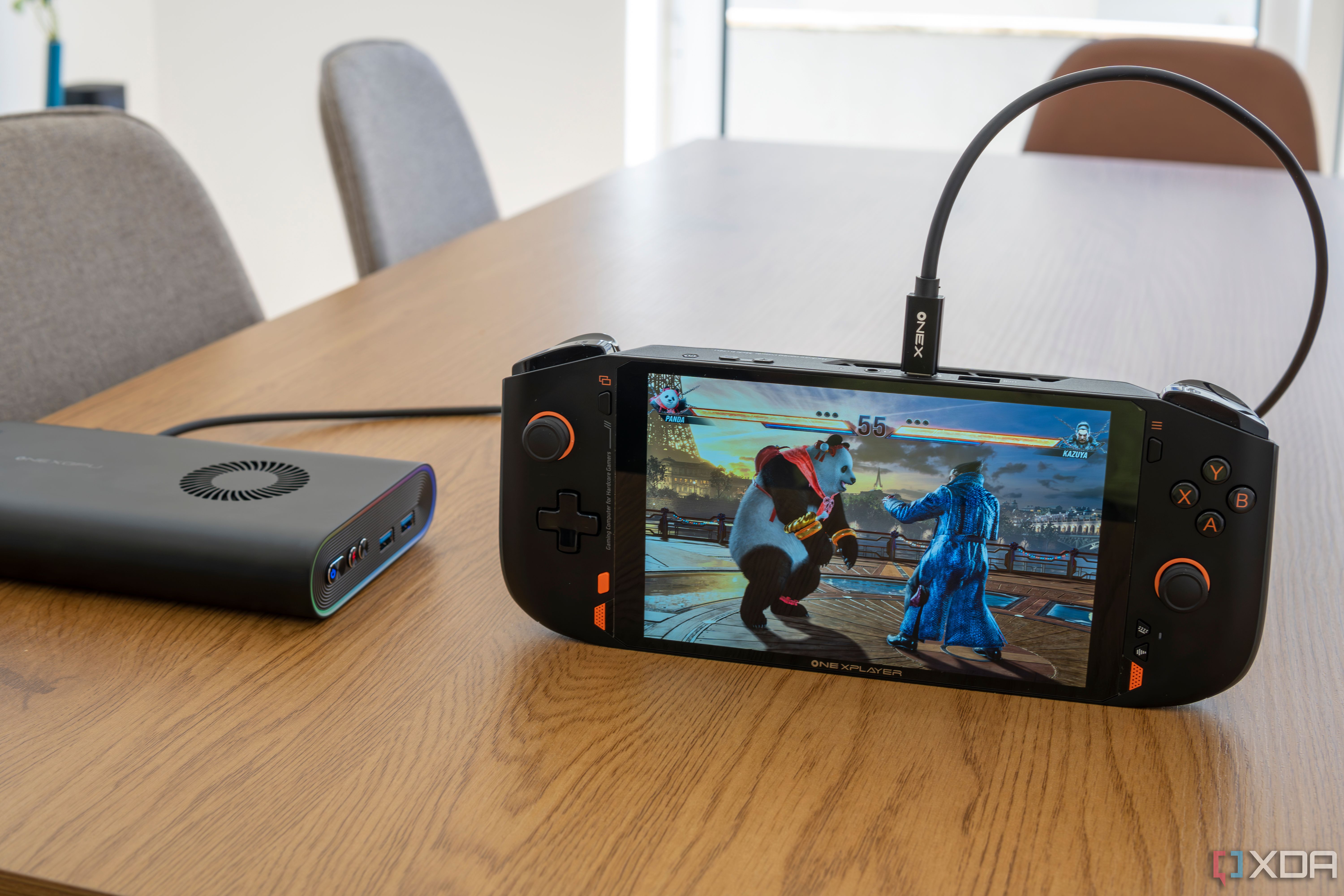 A One Cplayer Mini Pro connected to an external GPU running Tekken 8