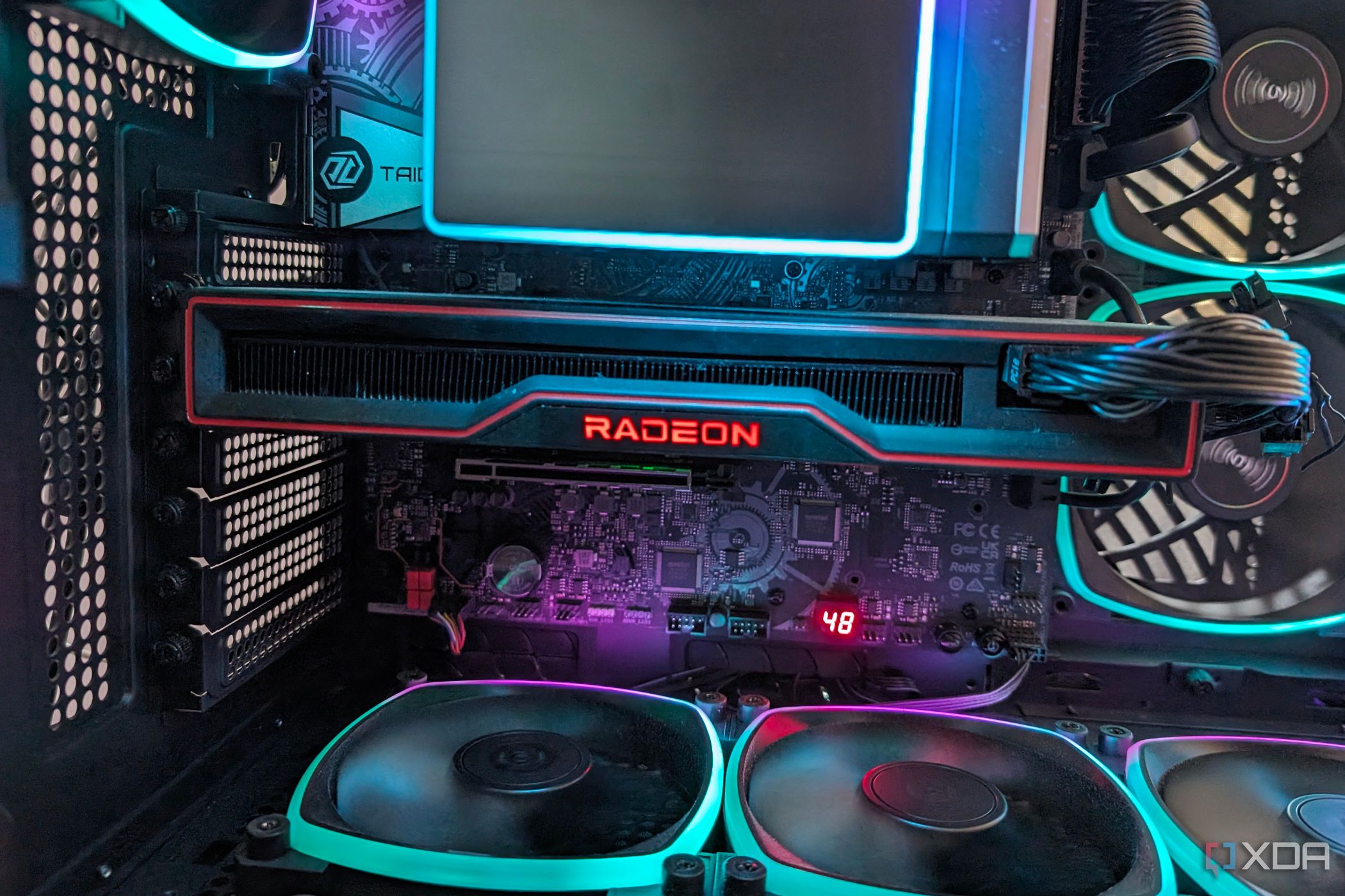 an image of radeon rx 6800 gpu in case with RGB lights