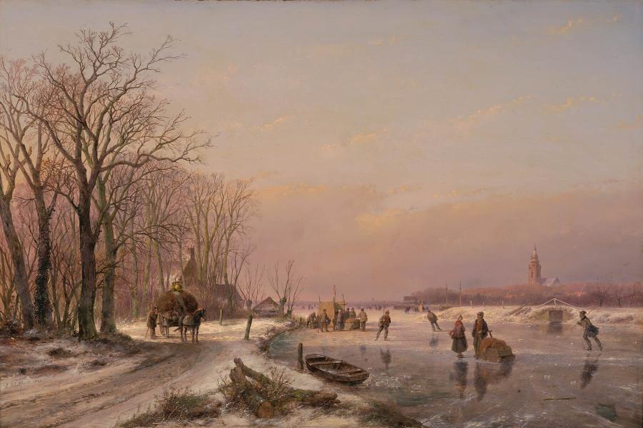 Winter Landscape with Farm Wagon and Skaters