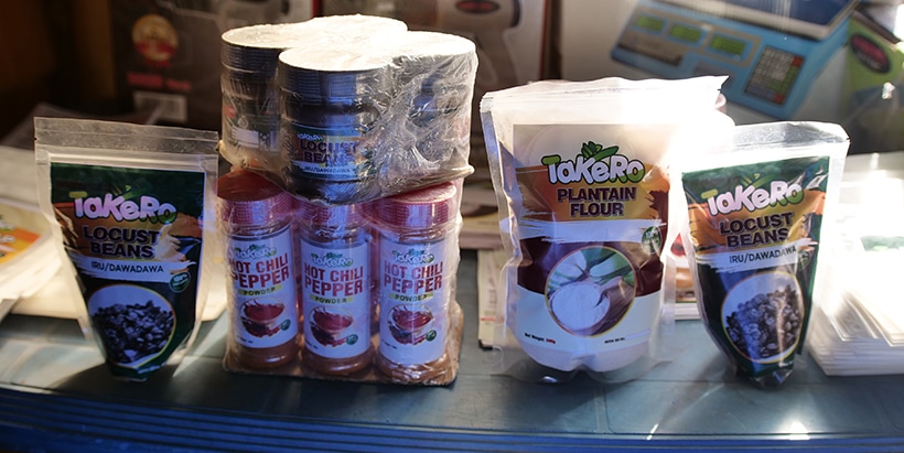 Some TAKERO products, including yam flour, cassava flour, mixed pap, etc.