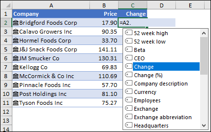 Linked datat type for Stocks