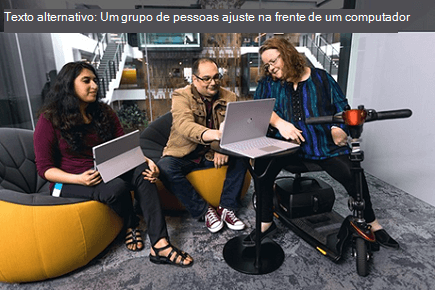 Um grupo de pessoas sentadas em frente a um computador