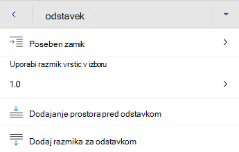 Word za Android meniju za oblikovanje odstavka.