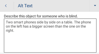 Dijalog "Alternativni tekst" Word za Android.