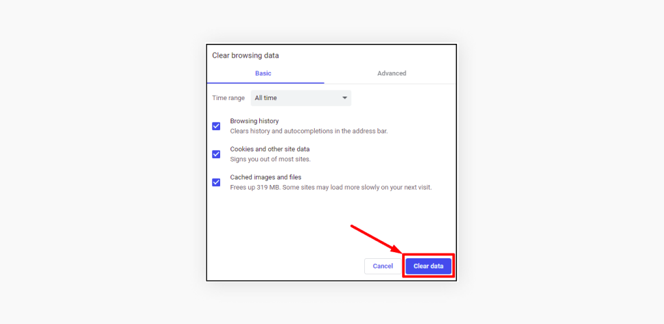 A screenshot of a Windows panel showing how to clear browsing data