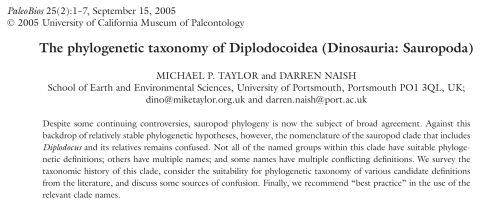 TaylorNaish2005-diplodocoid-taxonomy-ABSTRACT