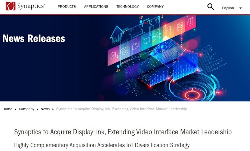 Synaptics 收購 DisplayLink ，將影像壓縮技術納入版圖