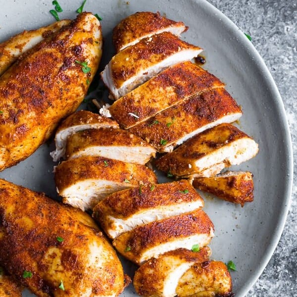 perfect juicy chicken breast on a plate