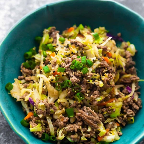 egg roll in a bowl in a blue bowl