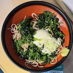 そばの神田東一屋 - 冷し朝そば(温玉ほうれん草)¥400内