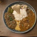 curry bar nidomi - 夜のおまかせnidomiカレー「混盛」、バスマティライス少なめ