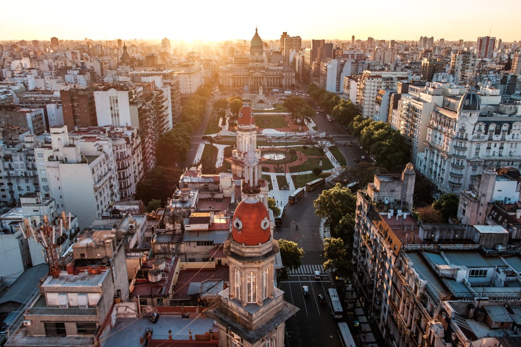 High Angle View Of Buenos Aires Cityscape Against Sky