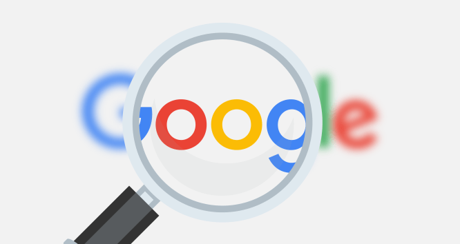 Magnifying glass over Google logo