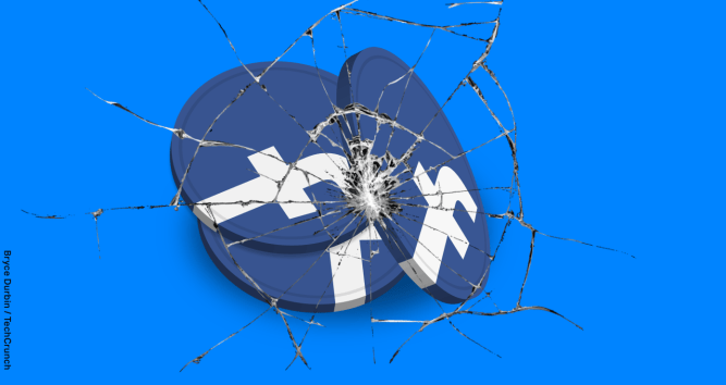 An illustrations showing three broken Facebook logos.